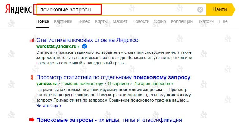 Результат выдачи Яндекс для фразы поисковые запросы